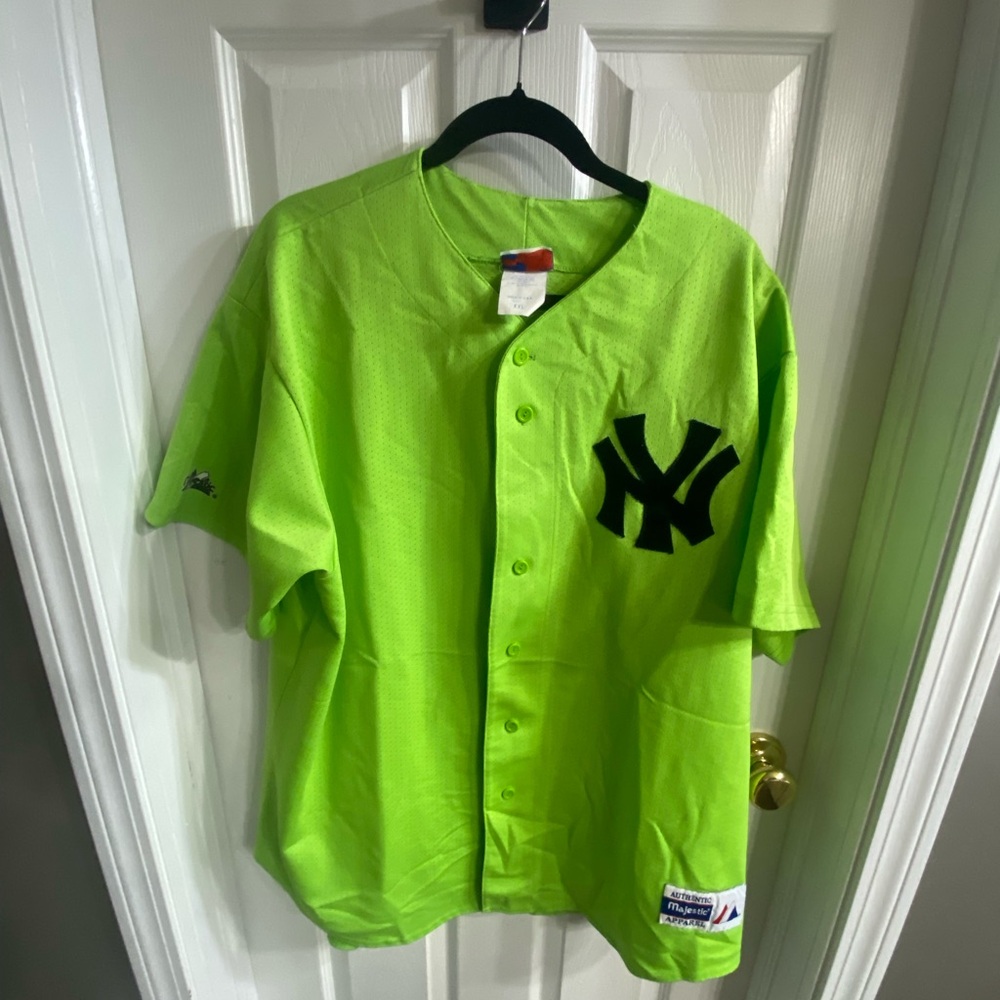 Majestic Neon Green Team Button-Up Jersey - Picture 6 of 6